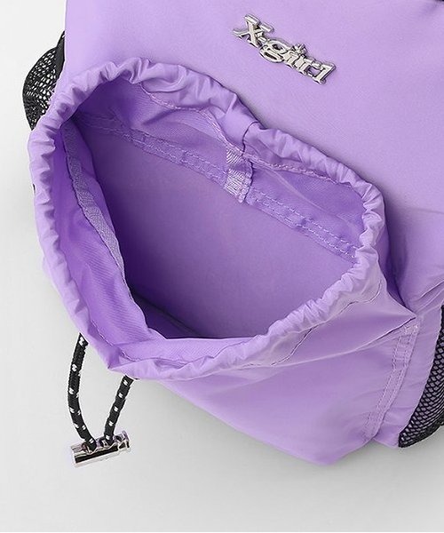 X-girl Stages（エックスガールステージス）の「ドロストポケットミニバックパック（バックパック/リュック・キッズ・ブラック/ラベンダー・FREE）」の13枚目の写真