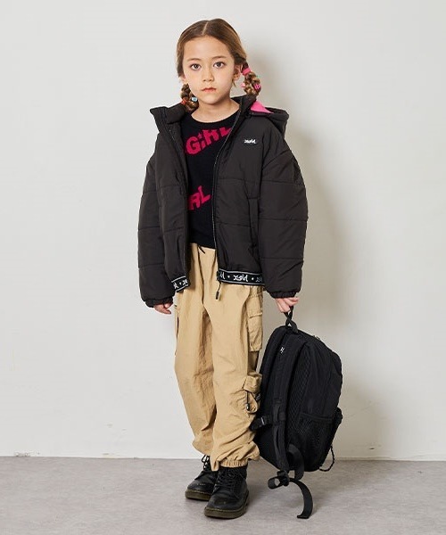 X-girl Stages（エックスガールステージス）の「ドロストポケットミニバックパック（バックパック/リュック・キッズ・ブラック/ラベンダー・FREE）」の5枚目の写真