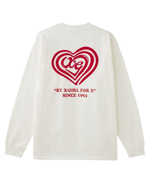 X-girl(エックスガール)の「SPIRAL HEART LOGO L/S TEE(Tシャツ/カットソー・レディース・ホワイト/ピンク/ブラック・S/M/L/XL)」の2枚目の写真