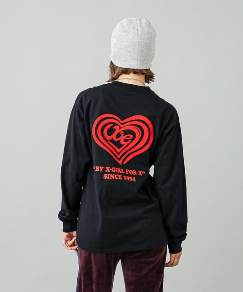 X-girl(エックスガール)の「SPIRAL HEART LOGO L/S TEE(Tシャツ/カットソー・レディース・ホワイト/ピンク/ブラック・S/M/L/XL)」の9枚目の写真