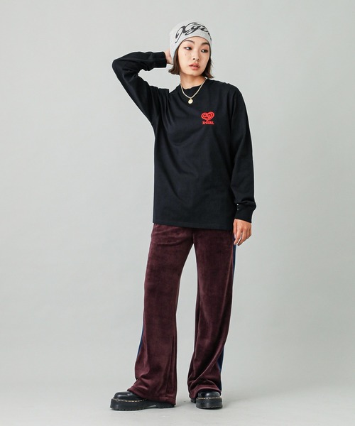 X-girl(エックスガール)の「SPIRAL HEART LOGO L/S TEE(Tシャツ/カットソー・レディース・ホワイト/ピンク/ブラック・S/M/L/XL)」の10枚目の写真