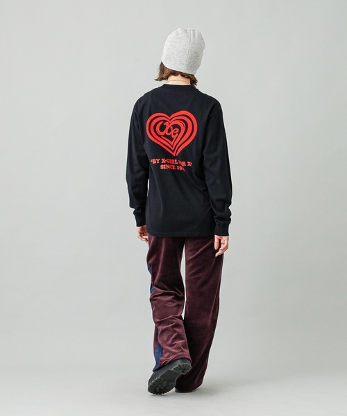 X-girl(エックスガール)の「SPIRAL HEART LOGO L/S TEE(Tシャツ/カットソー・レディース・ホワイト/ピンク/ブラック・S/M/L/XL)」の15枚目の写真