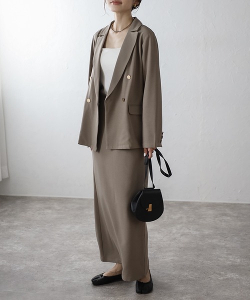 SET]ゴールド釦テーラードジャケット×バックスリットIラインスカート