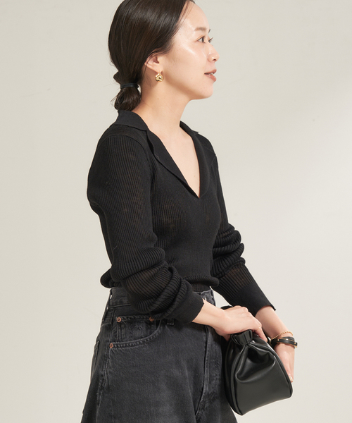 plage（プラージュ）の「《追加》TAILOR COLLAR RIB プルオーバー（ニット/セーター・レディース・ブラック/ベージュ・FREE）」の21枚目の写真