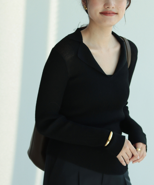 plage TAILOR COLLAR RIB プルオーバー　ブラウン　24AW プラージュ Plage 《追加》TAILOR COLLAR RIB プルオーバー （グレー