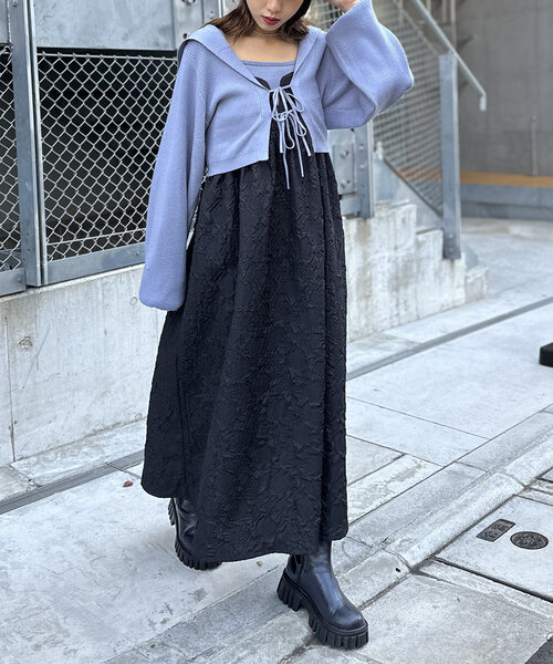 w closet(ダブルクローゼット)の「【2点セットアイテム/ラメ生地】セーラーカラーニットカーデキャミSET(カーディガン/ボレロ・レディース・オレンジ/オフホワイト/グレー/ブルー/ピンク・FREE)」の21枚目の写真