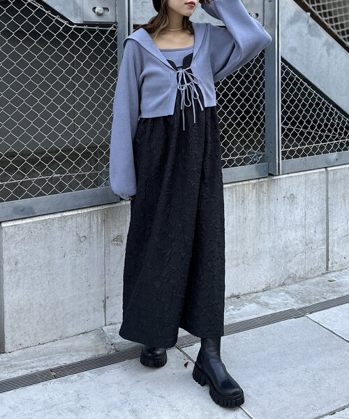 w closet(ダブルクローゼット)の「【2点セットアイテム/ラメ生地】セーラーカラーニットカーデキャミSET(カーディガン/ボレロ・レディース・オレンジ/オフホワイト/グレー/ブルー/ピンク・FREE)」の22枚目の写真