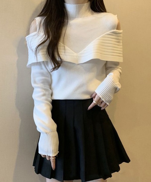 Miniministore(ミニミニストア)の「ニットトップス オフショルダーリブニット(ニット/セーター・レディース・ブラック/ホワイト・FREE)」の4枚目の写真