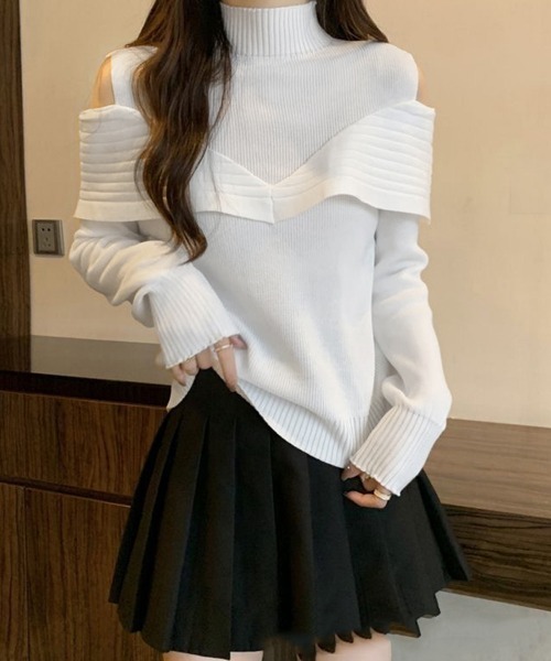 Miniministore(ミニミニストア)の「ニットトップス オフショルダーリブニット(ニット/セーター・レディース・ブラック/ホワイト・FREE)」の5枚目の写真