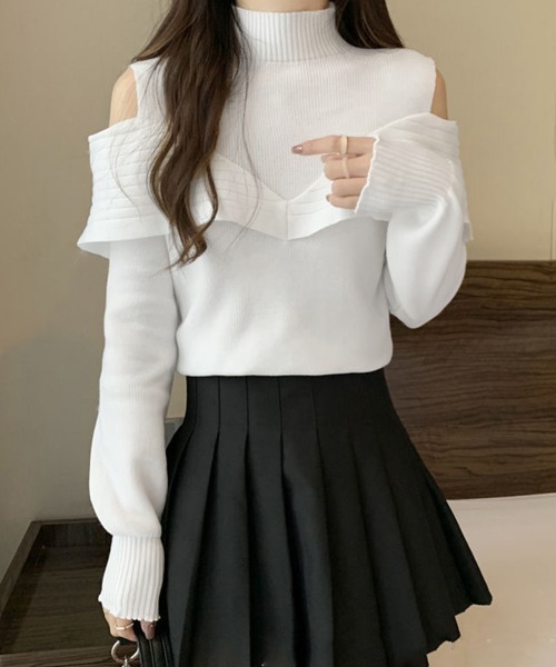 Miniministore(ミニミニストア)の「ニットトップス オフショルダーリブニット(ニット/セーター・レディース・ブラック/ホワイト・FREE)」の6枚目の写真