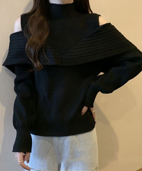 Miniministore(ミニミニストア)の「ニットトップス オフショルダーリブニット(ニット/セーター・レディース・ブラック/ホワイト・FREE)」の7枚目の写真