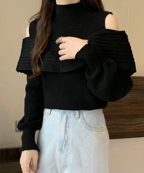 Miniministore(ミニミニストア)の「ニットトップス オフショルダーリブニット(ニット/セーター・レディース・ブラック/ホワイト・FREE)」の8枚目の写真