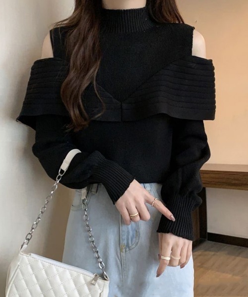 Miniministore(ミニミニストア)の「ニットトップス オフショルダーリブニット(ニット/セーター・レディース・ブラック/ホワイト・FREE)」の9枚目の写真
