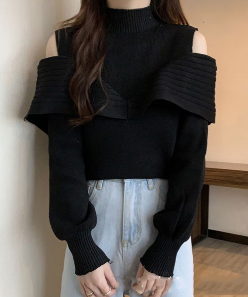 Miniministore(ミニミニストア)の「ニットトップス オフショルダーリブニット(ニット/セーター・レディース・ブラック/ホワイト・FREE)」の10枚目の写真