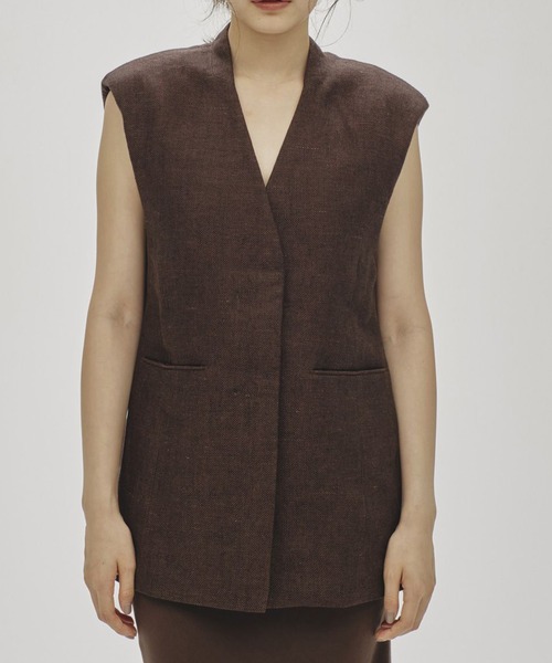 TODAYFUL(トゥデイフル)の「【TODAYFUL/トゥデイフル】Linen Over Vest/リネンオーバーベスト(テーラードジャケット・レディース・セージグリーン/チョコ・36/38)」の2枚目の写真