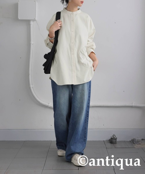 antiqua(アンティカ)の「ドットギャザーデザイントップス(シャツ/ブラウス・レディース・アイボリー/ブラック・ONESIZE)」の3枚目の写真