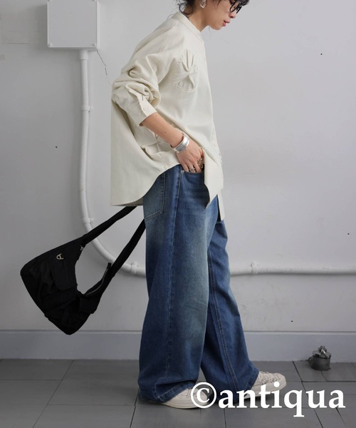 antiqua(アンティカ)の「ドットギャザーデザイントップス(シャツ/ブラウス・レディース・アイボリー/ブラック・ONESIZE)」の6枚目の写真