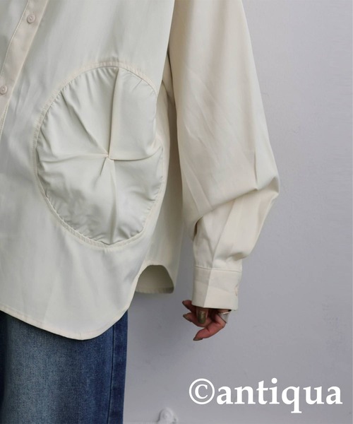 antiqua(アンティカ)の「ドットギャザーデザイントップス(シャツ/ブラウス・レディース・アイボリー/ブラック・ONESIZE)」の7枚目の写真