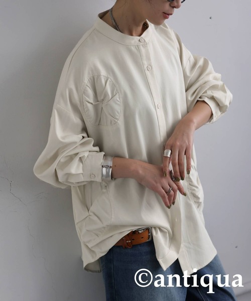 antiqua(アンティカ)の「ドットギャザーデザイントップス(シャツ/ブラウス・レディース・アイボリー/ブラック・ONESIZE)」の8枚目の写真