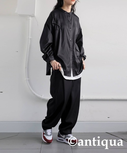 antiqua(アンティカ)の「ドットギャザーデザイントップス(シャツ/ブラウス・レディース・アイボリー/ブラック・ONESIZE)」の9枚目の写真