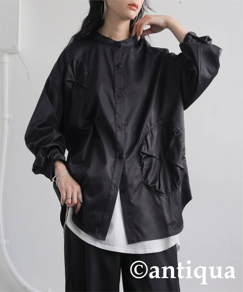 antiqua(アンティカ)の「ドットギャザーデザイントップス(シャツ/ブラウス・レディース・アイボリー/ブラック・ONESIZE)」の10枚目の写真