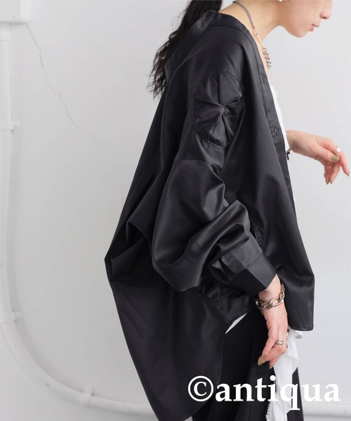 antiqua(アンティカ)の「ドットギャザーデザイントップス(シャツ/ブラウス・レディース・アイボリー/ブラック・ONESIZE)」の12枚目の写真