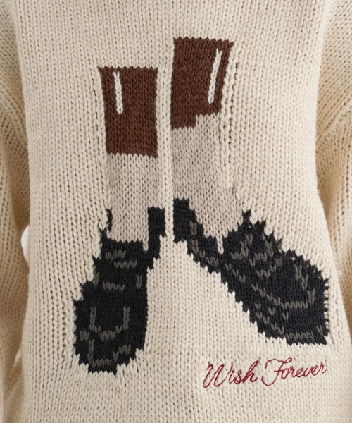 WISH FOR EVER（ウィッシュフォーエバー）の「COLLAB DESIGN LOW-GAUGE KNIT/コラボデザインローゲージニット（ニット/セーター・メンズ・ベージュ/ネイビー/レッド・LARGE/SMALL/MEDIUM）」の6枚目の写真