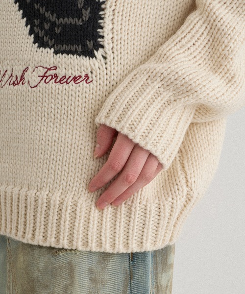WISH FOR EVER（ウィッシュフォーエバー）の「COLLAB DESIGN LOW-GAUGE KNIT/コラボデザインローゲージニット（ニット/セーター・メンズ・ベージュ/ネイビー/レッド・LARGE/SMALL/MEDIUM）」の7枚目の写真