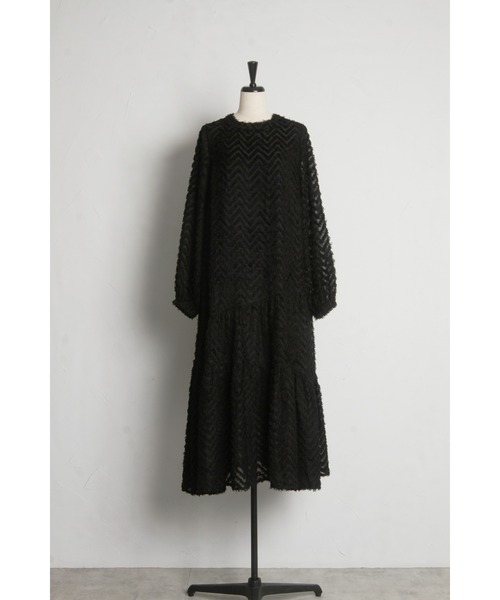 フリンジシアージャガードティアードワンピース（ワンピース