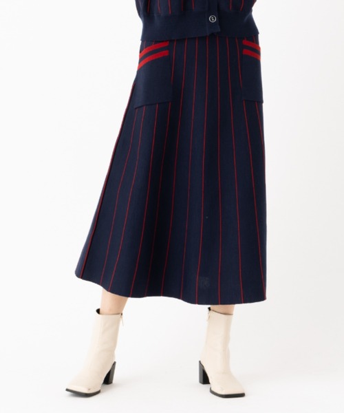 aunt lily(アントリリー)の「ストライプデザインフレアースカート 美シルエット 大人 きれいめ セットアップ(スカート・レディース・ブラック/ネイビー・S/L/3L)」の2枚目の写真