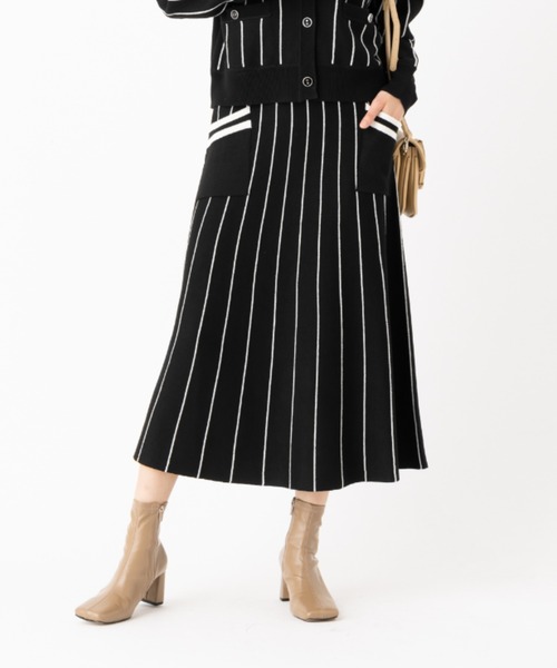 aunt lily(アントリリー)の「ストライプデザインフレアースカート 美シルエット 大人 きれいめ セットアップ(スカート・レディース・ブラック/ネイビー・S/L/3L)」の1枚目の写真