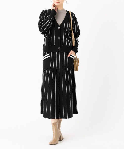 aunt lily(アントリリー)の「ストライプデザインフレアースカート 美シルエット 大人 きれいめ セットアップ(スカート・レディース・ブラック/ネイビー・S/L/3L)」の3枚目の写真