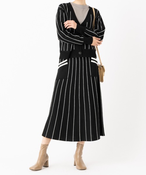 aunt lily(アントリリー)の「ストライプデザインフレアースカート 美シルエット 大人 きれいめ セットアップ(スカート・レディース・ブラック/ネイビー・S/L/3L)」の4枚目の写真