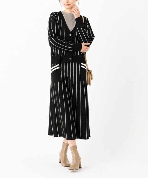 aunt lily(アントリリー)の「ストライプデザインフレアースカート 美シルエット 大人 きれいめ セットアップ(スカート・レディース・ブラック/ネイビー・S/L/3L)」の5枚目の写真