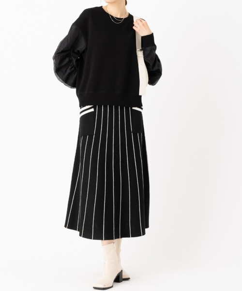 aunt lily(アントリリー)の「ストライプデザインフレアースカート 美シルエット 大人 きれいめ セットアップ(スカート・レディース・ブラック/ネイビー・S/L/3L)」の8枚目の写真