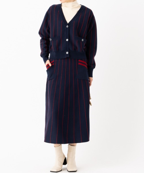 aunt lily(アントリリー)の「ストライプデザインフレアースカート 美シルエット 大人 きれいめ セットアップ(スカート・レディース・ブラック/ネイビー・S/L/3L)」の11枚目の写真