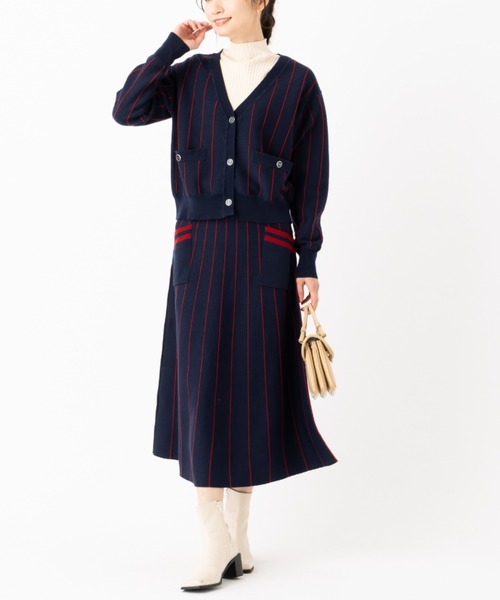 aunt lily(アントリリー)の「ストライプデザインフレアースカート 美シルエット 大人 きれいめ セットアップ(スカート・レディース・ブラック/ネイビー・S/L/3L)」の12枚目の写真