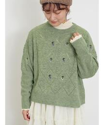 Samansa Mos2 | 実柄刺繍アーガイル透かしニット(ニット/セーター)