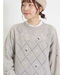 Samansa Mos2 | 実柄刺繍アーガイル透かしニット(ニット/セーター)