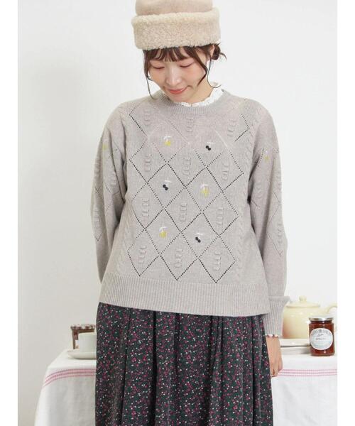 Samansa Mos2（サマンサ モスモス）の「実柄刺繍アーガイル透かしニット（ニット/セーター・レディース・モカ/ミント/キナリ・F）」の5枚目の写真