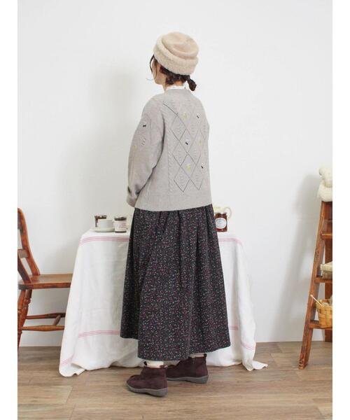 Samansa Mos2（サマンサ モスモス）の「実柄刺繍アーガイル透かしニット（ニット/セーター・レディース・モカ/ミント/キナリ・F）」の9枚目の写真