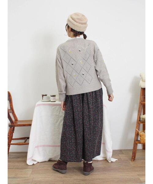 Samansa Mos2（サマンサ モスモス）の「実柄刺繍アーガイル透かしニット（ニット/セーター・レディース・モカ/ミント/キナリ・F）」の10枚目の写真