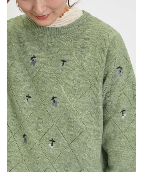 Samansa Mos2（サマンサ モスモス）の「実柄刺繍アーガイル透かしニット（ニット/セーター・レディース・モカ/ミント/キナリ・F）」の12枚目の写真