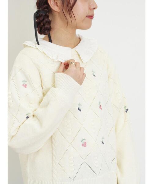 Samansa Mos2（サマンサ モスモス）の「実柄刺繍アーガイル透かしニット（ニット/セーター・レディース・モカ/ミント/キナリ・F）」の17枚目の写真