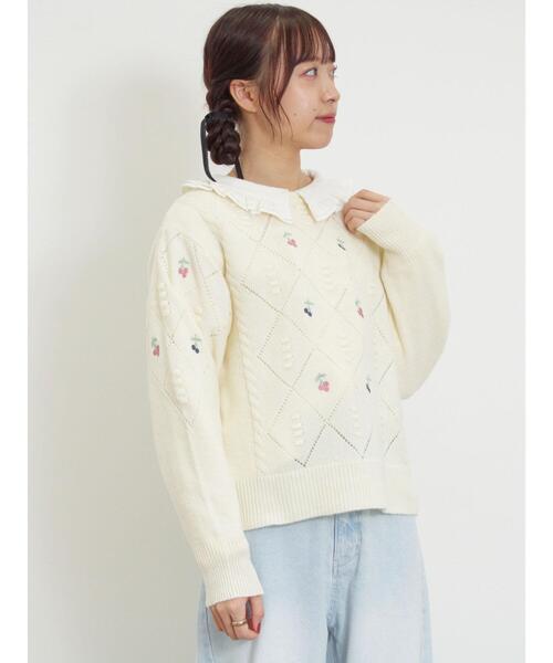 花柄刺繍　ニット　ヴィンテージ　アイボリー　A9 90's Ecuador Knit Flower Sweater エクアドル ニット お花 セーター