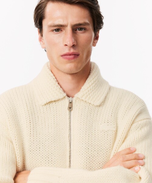 LACOSTE(ラコステ)の「バックステッチ ジップアップニットジャケット / ドライバーズニット(ニット/セーター・メンズ・アイボリー・3/4/5)」の2枚目の写真