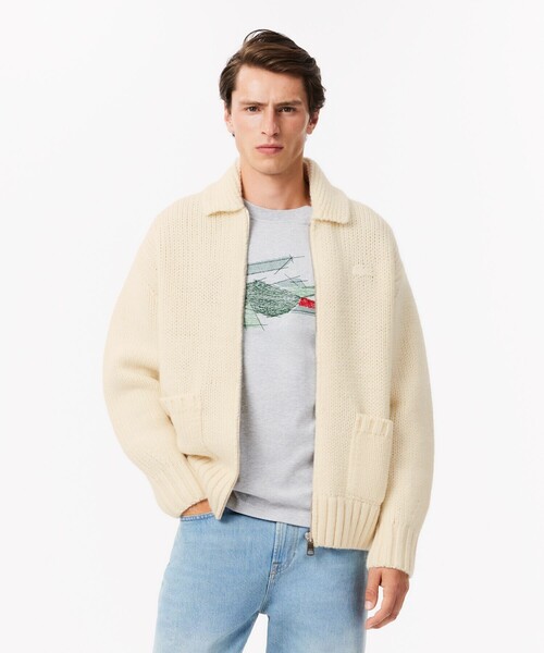 LACOSTE(ラコステ)の「バックステッチ ジップアップニットジャケット / ドライバーズニット(ニット/セーター・メンズ・アイボリー・3/4/5)」の3枚目の写真