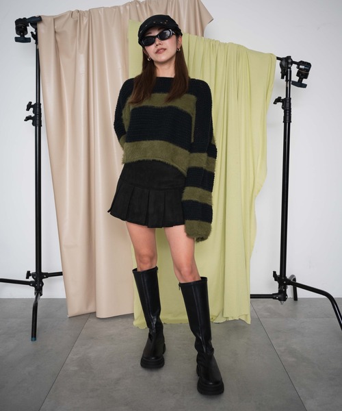 dispark（ディスパーク）の「DISPARK/フェイクスエードプリーツミニスカパン（スカート・レディース・ブラック/ベージュ・FREE）」の3枚目の写真