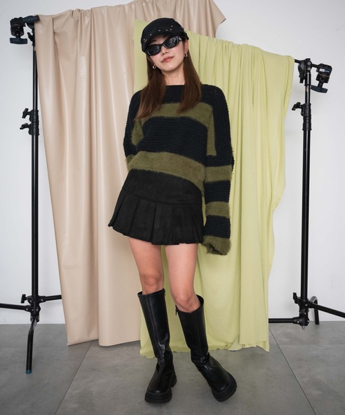 dispark（ディスパーク）の「DISPARK/フェイクスエードプリーツミニスカパン（スカート・レディース・ブラック/ベージュ・FREE）」の8枚目の写真