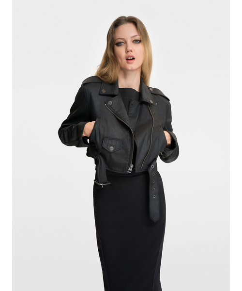 GapStudio コーティング デニム クロップド ライダースジャケット